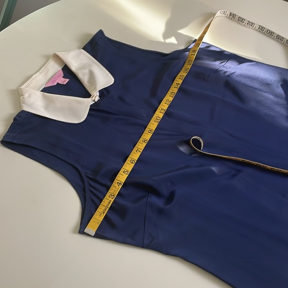 Lilly Pulitzer Silk Navy Blue Off-White Collar Sleeveless top- Large - Picture 7 of 12